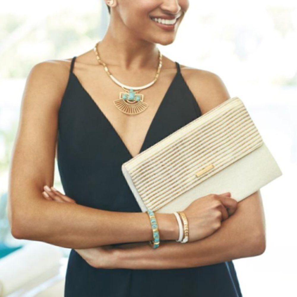 New Stella & Dot City Slim Gold Stripe Clutch